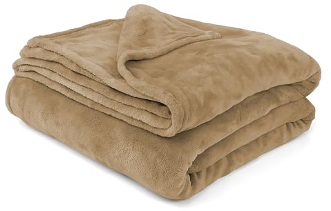 BESCH Manta de Microlina Poliéster Color Liso 220 x 240 cm Suave y Acogedora - Cobija de Polar Ligera Cálida Lavable a Máquina para Sofá, Cama o Viaje (Caqui)
