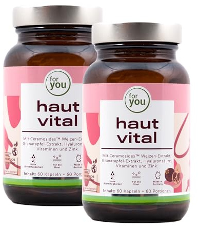 for you haut vital - 2x60 Doppelpack Kapseln mit Ceramosides™ Weizen- Lipid-Extrakt, Granatapfel-Extrakt, Hyaluronsäure, Vitaminen & Mineralstoffen zur Erhaltung normaler Haut - Schönheit von innen