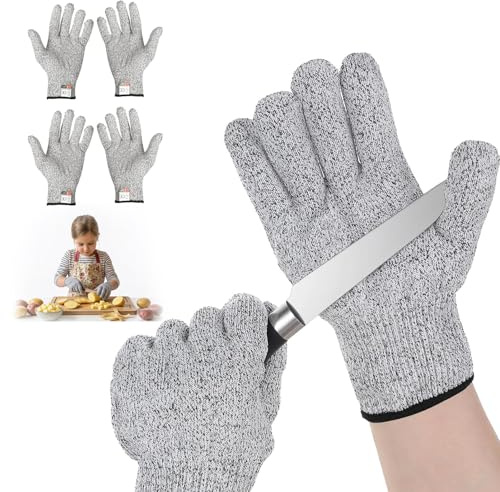 Xiansini 2 Pairs Cut-Resistant Protective Gloves for Kids, Cut Resistant Gloves Elastic Fibers - Level 5 Protection, Kids Cut Proof Gloves for Kitchen and Gardening