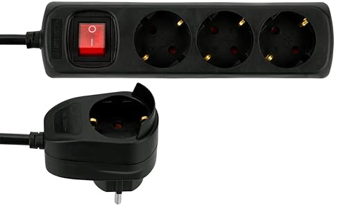 REV Steckdosenleiste PowerSplit - Mehrfachsteckdose 4-Fach (3+1), mit Schalter zum Stromsparen, 3500W, 2m, schwarz