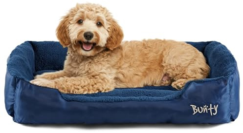 Bunty Deluxe Dog Bed - Small, Medium to XXL Calming Washable Dog Bed - Non-Slip Base, Raised Walls, Fleece Lined Interior, Plush Cushioning, Insulates & Retains Heat - XL, Blue