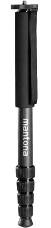 mantona Pro One Einbeinstativ aus ultraleichtem Carbon schwarz, Stativ höhenverstellbar von 44 cm bis 165 cm, praktische Schaumstoffummantelung & Handschlaufe, kompakt & belastbar mit Zubehör