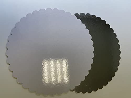 10 stycken Tårtbräda Ø 30 cm Tårttrumma vågig silver/vit 2 sidor belagd tårttallrik, kakeboard, tårtunderlägg