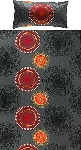 REDBEST Bettwäsche, Bettgarnitur Satin Kreise anthrazit-Terra Größe 40x80 cm / 135x200 cm - 100% Baumwolle, mit praktischem Reißverschluss (weitere Größen, Farben)