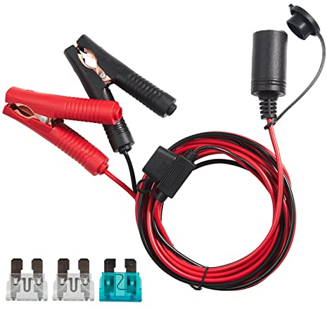 MAGIIN 12V/24V KFZ Batterieklemme Clip-on 3m Zigarettenanzünder Kabel Steckdose Adapter Buchse mit Sicherungsschutz für Tragbar KFZ Batterie Wechselrichter Kompressor