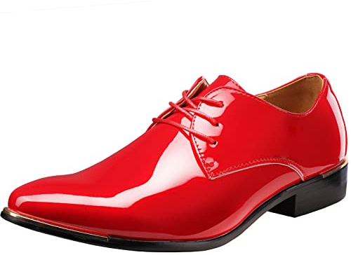 wealsex Derby Cuir Vernis Chaussure de Ville à Lacets Homme Rouge 42