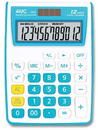 AVC Calcolatrice da Tavolo 12 Cifre, Formato 86x117x25 mm, Big Digit, Doppia Alimentazione, Colore Blu