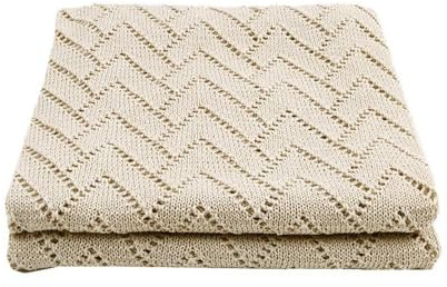 Odot Strickdecke Babydecke Kuscheldecke, Durchbrochene/Hohl, Kinderwagen im Freien Kinderdecke Krabbeldecke Perfekt für Mädchen und Jungen Babys Geschenk Gaze-Speicheltuch (100 * 80cm,Khaki)