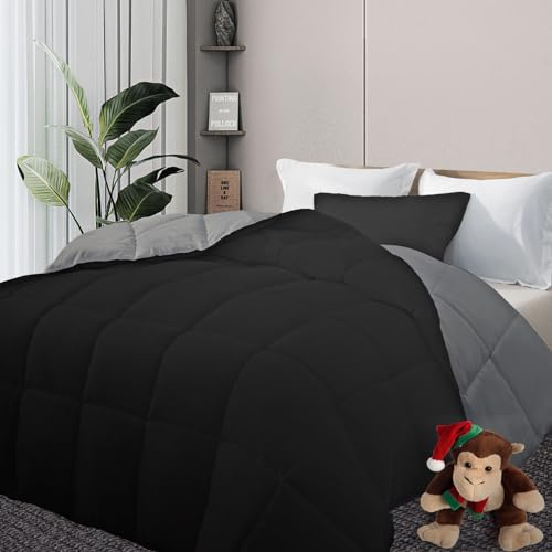 Downcool Steppdecke, King-Size-Größe, wendbare Bettdeckeneinlage, Schwarz/Grau, Ganzjahresdecke, leichte Steppdecke, Daunen-Alternative, Hoteldecke mit Ecklaschen (259 x 239 cm)