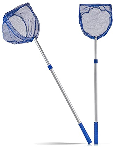 Kescher 75-121 cm lang - Aluminium Teleskopstange - Feinmaschig (2 mm) - Für Aquarium & Swimming-Pool - Nylon-Netz