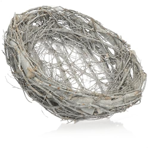 com-four® Deko-Vogelnest, naturgetreues Nest aus natürlichen, geweißten Zweigen, tolle Dekoration zu Ostern, realistisch und liebevoll handgefertigt (1 Stück - Vogelnest weiß 40x13cm)