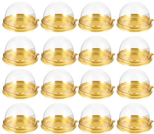Holibanna 200Pcs Mini Cupcake Container with Clear Dome Clear Plastic Muffins Cheese Pastry Box Dessert Cake Display Holder for Wedding Birthday Party Supplies Gold