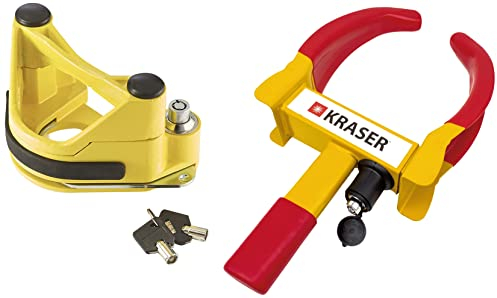 Mottez Diebstahlsicherung für Anhängerkupplungen, Gelb & Warrior WA820 Wegfahrsperre Radkralle, Parkkralle Diebstahlsicherung für Radklemmen, Universal, verstellbare Autos, Wohnwagen