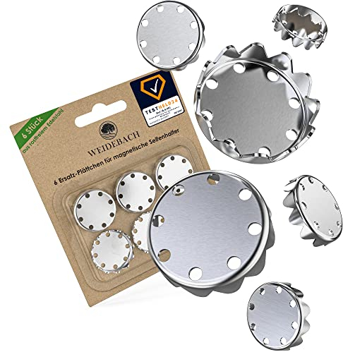 WEIDEBACH® Ersatzplättchen für Seifenhalter mit Magnet, 6er-Set Magnetplättchen, rostfreier SS430 Edelstahl, Magnethalter bequem in alle Seifen drücken, für Seifenschale Dusche & Bad