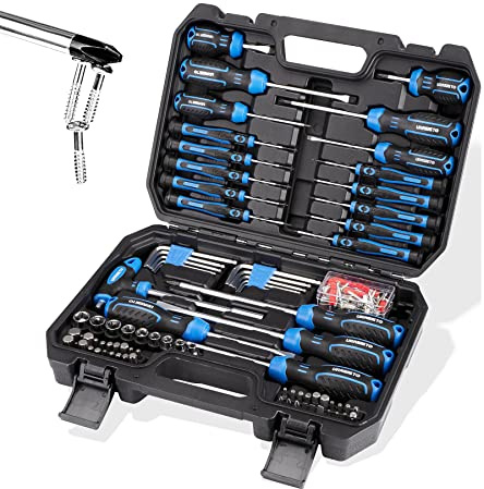 URASISTO Juego de destornilladores magnéticos de 120 piezas, incluye enchufes, ranurados, Phillips, hexagonales, Torx y destornillador de precisión para hombres, reparación de casa