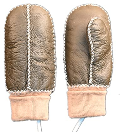 Liya's Baby Lammfell Fäustlinge mit Strickbund Handschuhe Fäustel mit Daumen (Khaki)