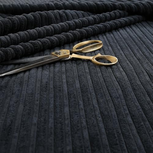 Soft Jumbo Corduroy Textile Home Upholstery Fabric, Black | By The Metre, Corduroy