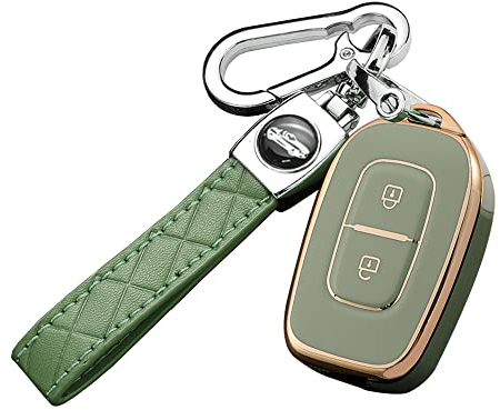 ontto Autoschlüssel Hülle Schlüsselhülle Cover Passt für Renault Kwid Traffic Symbol Dacia Sandero Logan Duster 2016-2018 Fernbedienung Zubehör Schlüsselanhänger TPU Schutzhülle Schlüsseletui-Grün