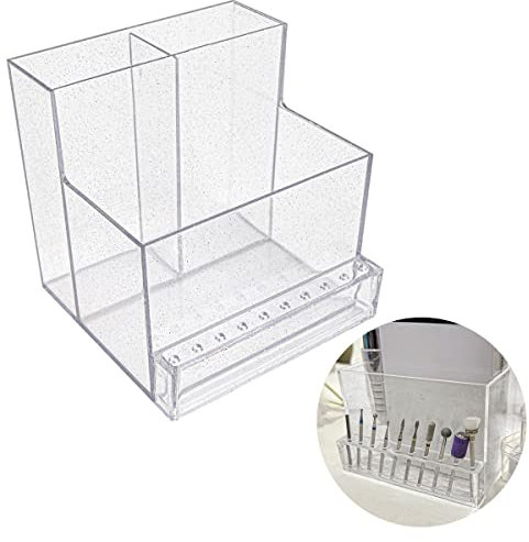 FERCAISH Acrylic Nail Tool Storage Rack, Nail Drill Grinding Bit Holder Box Stand Displayer for Nail Drill Manicure Tools (Flash)