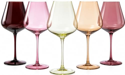 Terracotta Mars Collection Colored Crystal Wine Glass Set of 5, Gift For Him, Mom Dad Friend - 20 oz Glasses, Unique Italian Style Tall Drinkware - Red & White, Beautiful Glassware