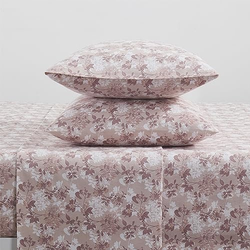 Tahari Home - Queen Sheets, 4-Piece Cotton Flannel Bedding with Matching Pillowcases, Brushed for Extra Softness, Cozy Home Decor (Mora Blush, Queen)