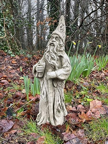 Statue de sorcier en pierre | Décoration de jardin magique mythique en pierre extérieure