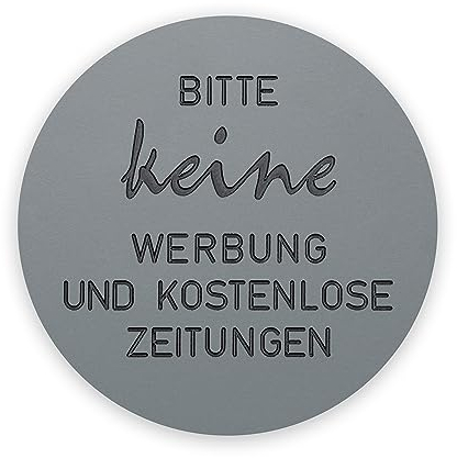 Gravur 24 Briefkastenschild Bitte keine Werbung und kostenlose Zeitung graviert ⌀ 5cm selbstklebend (grau/schwarz)