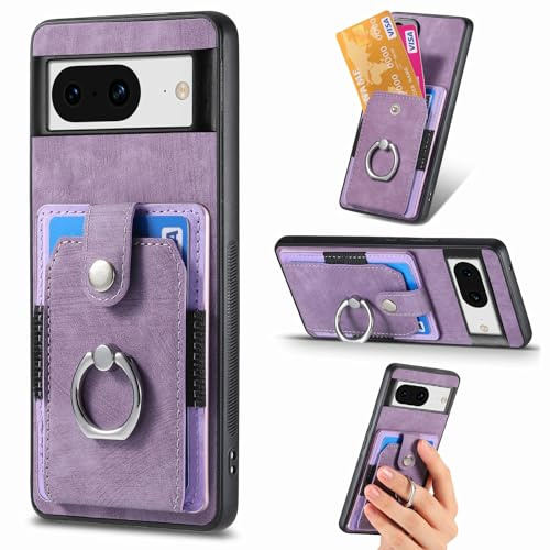 Knoowcase for Google Pixel 8 Case Google Pixel 8 Phone Case Wallet Shockproof Bumper with Ring Holder Card Slots PU Leather Cover Anit-Fall Anti-Drop Kickstand Back,Purple