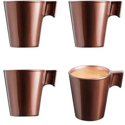 PracticDomus Juego de 4 Tazas de Café Expresso de 8 cl Fabricadas en Vidrio Templado Extra Resistente de Corte en Caliente (Chocolate)