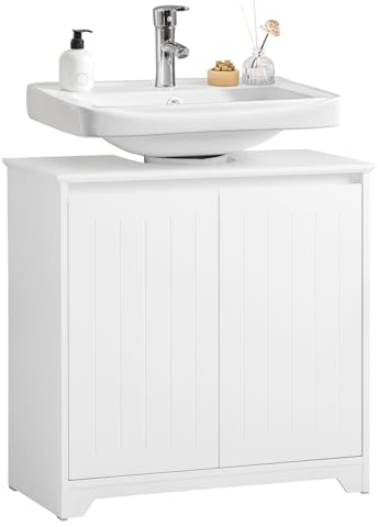SoBuy Mobile Sottolavabo Bagno Mobile Base per Lavabo a Terra con 2 Ante Bianco 60x30x60cm BZR108-II-W