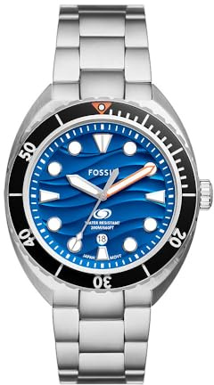 Fossil Breaker Watch for Men, Quartz Three Hand Date Movement with Stainless Steel or Silicon Strap