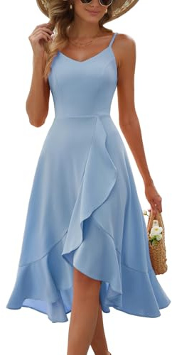 DRESSTELLS Cocktail Dresses for Woman, Modest Formal Wedding Guest Aline Fit Flare Vintage Tea Party High Low Ruffle Petite Dress Blue S