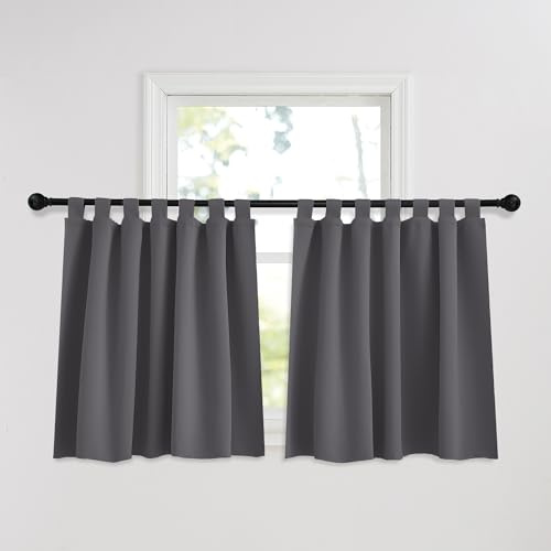 PONY DANCE Tende Oscuranti Termiche per Finestre Piccole 2 Pezzi 140x120 CM Tenda Corta Termica Isolante Freddo e Caldo per Camera da Letto e Cucina con Passanti, Grigio