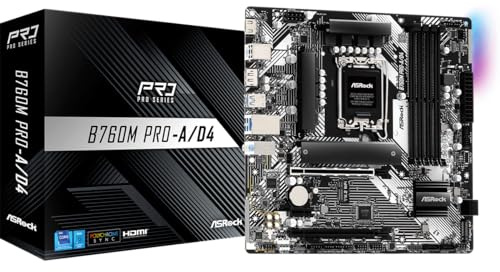 ASRock Motherboard B760M Pro-A/D4 Intel 12th and 13th Generation CPU (LGA1700) Compatible B760 Chipset DDR4 Micro ATX Motherboard