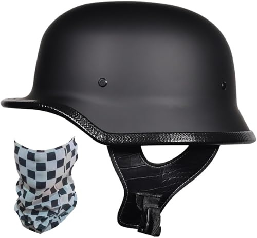 Retro Motorrad Halbhelme Brain-Cap, Deutscher Stil Halbschale Helm, Jethelme ECE-Zertifizierung Halbhelm Männern und Frauen Open Face Helm für Scooter Moped Cruiser Motorrad