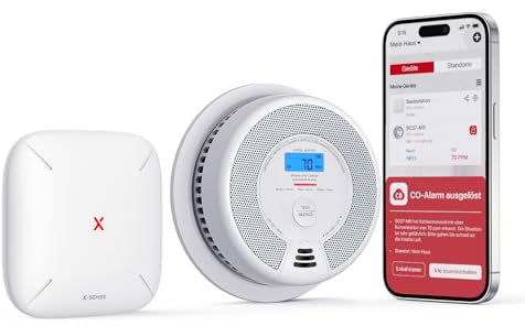 X-Sense Rilevatore di Fumo e Monossido di Carbonio Combo 1 SC07-MR con 1 Base Station SBS50, Rilevatore di Combinazione Interconnesso Compatibile con l'App X-Sense Home Security, SC07-MR11