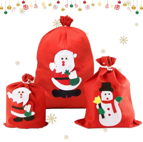 Jemmytu Geschenktüten Weihnachten, 6 Stück Weihnachtssack, Weihnachtsmannsack Groß XXL XL L drei verschiedene Größen, Hochwertiger Stoff, Wiederverwendbare Weihnachtsgeschenktüten