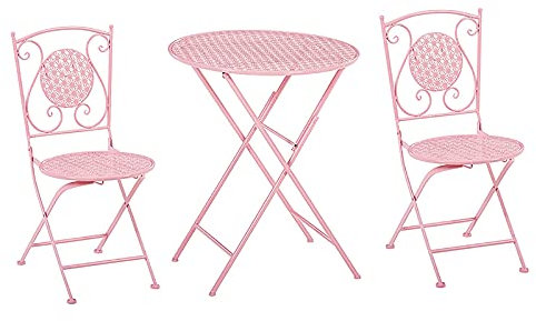 CCKUHN Gartentische und -stühle aus Schmiedeeisen, einfacher, Kleiner, runder Klapptisch im europäischen Stil, tragbarer Freizeitstuhl für Terrasse/Außenbereich/Innenhof (Rosa)