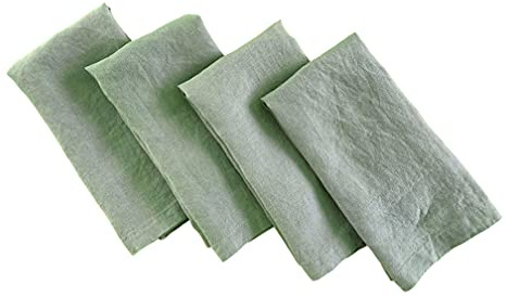 Linen Napkins – 100% Pure Stonewashed Linen Cloth Napkins – Mitered Corners – Size 50cm x 50cm – Set of 4 (Sage Green)