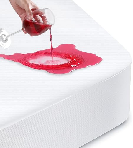 Matratzenschoner Wasserdicht 122x190cm Spannbettlaken, Atmungsaktiv Spannbettlaken, Wasserdichtes Bettlaken mit 30 cm tiefen Taschen, Gummi-Matratzenschutz Weiß