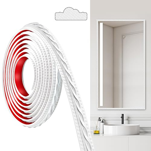 JUNART Molduras de PVC Trim, 300cmx2cm, Pela y Pega Autoadhesivas, Molduras Para Techos, Molduras de Pared Para Borde de Pared, Marcos de Espejos, Techo, Zócalos, Gabinete(Plata Blanca)