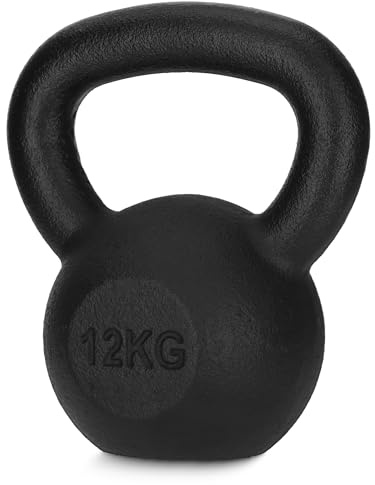 4FIZJO Kettlebell aus Gusseisen, Schwunghantel für Fitness, Kraft und Ausdauertraining, Kugelgewicht, Rundgewichte für Zuhause, Turnhalle, Gewichte Bodenschonende - Kugelhantel, Farbe: Schwarz