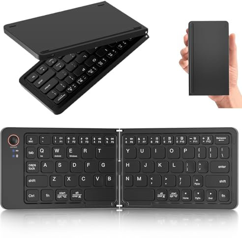 Foldable Bluetooth Keyboard - Ultra Slim, Portable, Pocket Size, Rechargeable Wireless Full Size Travel Keyboard, Compatible with iOS, Android, Windows, for Smartphone, Tablet, Ipad, Iphone, Laptop