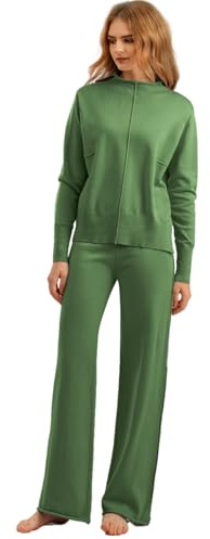 Veriliss Tuta Maglia Donna Completa Elegante Set Tute In Maglia Due Pezzi Set Coordinato Tuta Casual Lavorati Maglione a Maniche Lunghe Pullover Top e Pantaloni a Gamba Larga Completi Invernale