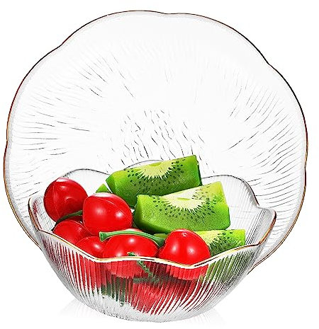 Cabilock Juego de Cuenco y Plato de Vidrio Transparente Diseño Ondulado para Postres Frutas y Ensaladas Vajilla Elegante para Piezas