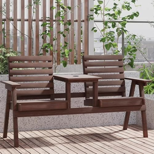 DYUNCZ Gartenbank mit Tisch, Gartenbank Wetterfest, Allwetter-Außenbänke, 2-Personen-Sitzbank aus Massivholz mit Mitteltisch und Schirmloch, Sitzbank mit Lattenrost, for Veranda, Terrasse