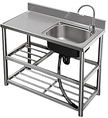 Genérico Fregadero de Acero Inoxidable Independiente para Catering, Fregadero de Cocina, Fregadero Industrial con Protector contra Salpicaduras Alto y Banco de Trabajo, para lavandería, garajes, freg