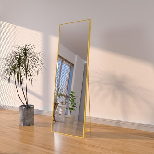 FANYUSHOW Ganzkörperspiegel 165x60cm mit Gold Metallrahmen Standspiegel HD Groß Wandspiegel mit Haken für Wohn-, Schlaf- und Ankleidezimmer Spiegel