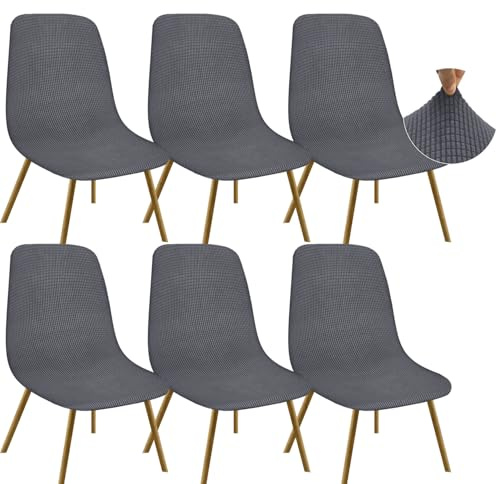 Granbest Jacquard Thickened Elastic Dining Chair Covers, Low Back Chair Slipcovers for Hotel, Banquet, Wedding, Party Decoration (Set of 6, Checks Gray)