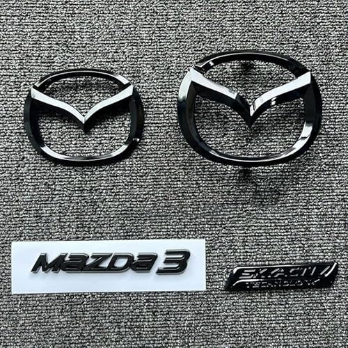 LFWCZS vorne hinten Ersatz Emblem Kit für Mazda 3 Hatchback 2017 2018,Schwarz Kühlergrill Kofferraum Plakette Zeichen Badge Aufkleber Logo 3D Metall Kfz Dekor Tuning Zubehör,just SKACTIV